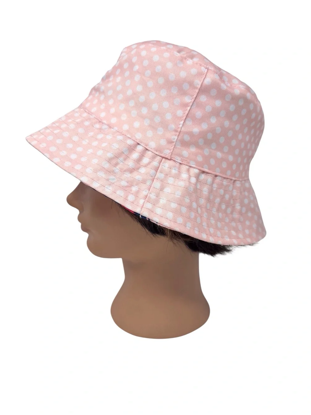 Disney Junior Minnie Mouse pink white polka dot embroidered Bucket Hat OSFM EUC